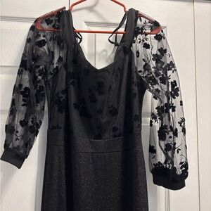 SHEIN Black Sheath Dress with V-Neck and Bishop Sleeves